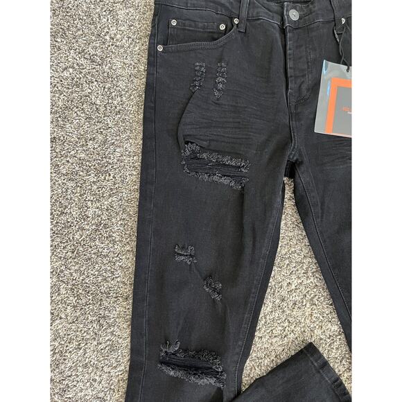 WELL KNOWN Dean Street Jeans Men Jet Black SZ 34 Stretch Distressed MSRP $200 - Picture 6 of 12